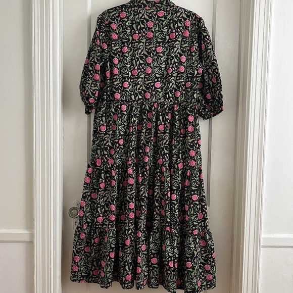 Little Tibet Boutique S / M 100% Cotton Tiered Skirt Puff Sleeve Maxi Dress - Picture 3 of 14